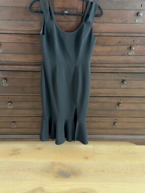 Black Halo Black Midi Dress with Flared Hem